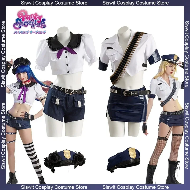 

Anime Panty & Stocking with Garterbelt Cosplay Costume Women Police Uniform Clothing Accessories Full Set Party Carnival Suits