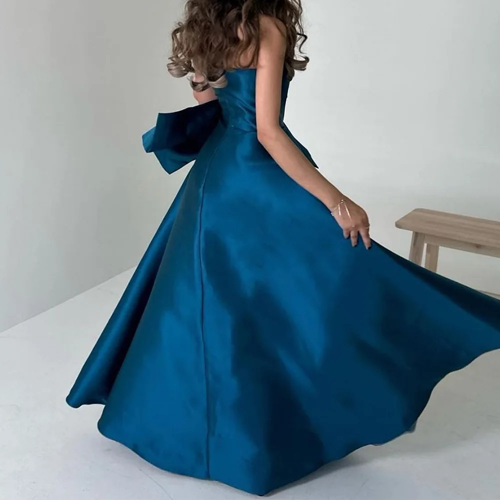 Customized Elegant Bow Satin Evening Dresses Temperament A-Line Floor Length Strapless Sleeveless Custom Size Vestidos De Fiesta