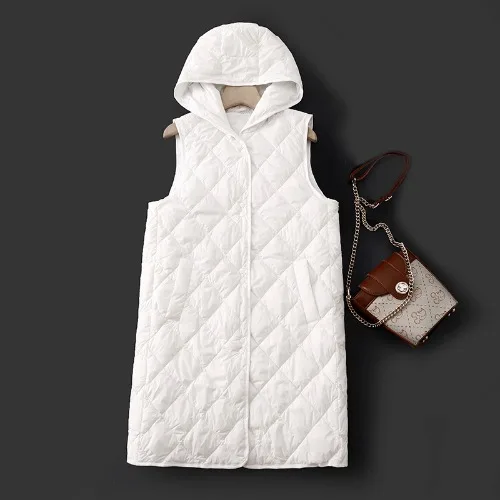 Lightweight Long Women's Vest Cotton down Jacket Loose Fit Autumn Winter Inner Wear Casual Hooded Vest Coat for Ladies