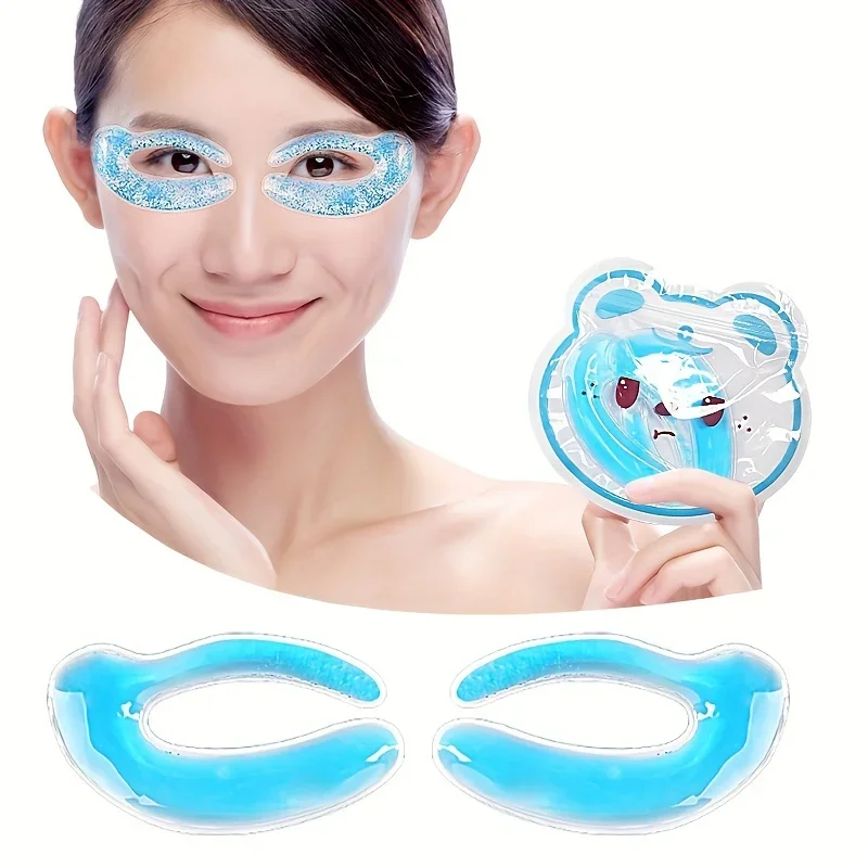 1 Pair Cold Compress Gel Eye Patch, Golden Onion Powder Sequins Cat Type, Physical Cooling, Double Eyelid Eye Cold and Hot