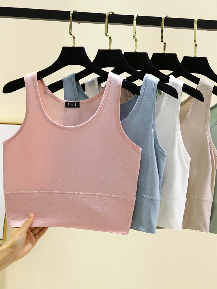 قميص نسائي بدون أكمام من المودال، رقيق، برقبة مستديرة، لون سادة، متعدد الاستخدامات، ضيق، قصير الطول، مناسب للصيف #2