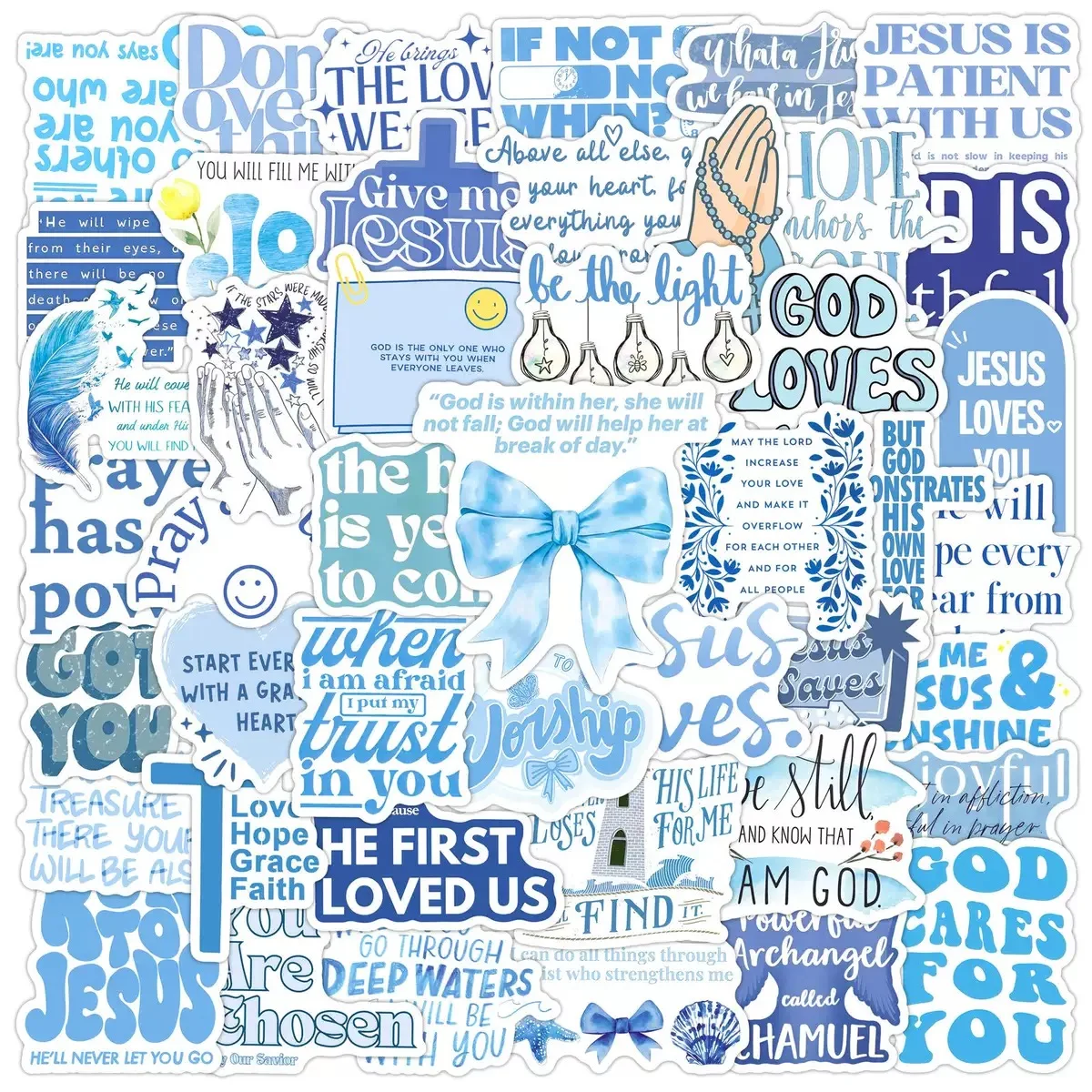 

10/50pcs Ins Blue Jesus Christians Religion Sayings Stickers Aesthetic Skateboard Suitcase Luggage Motorcycle DIY Bible Sticker