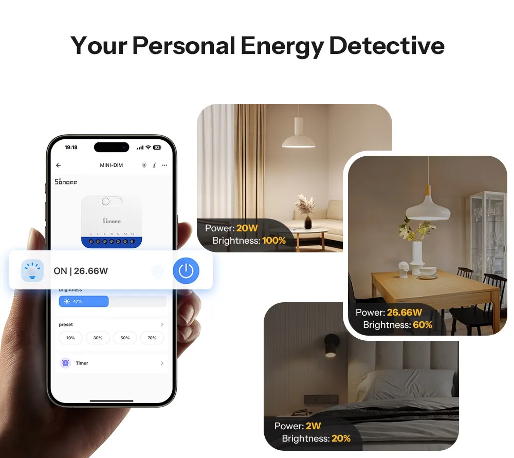 SONOFF MINI-DIM MINI Extreme Matter Over WiFi-Dimmerschalter Breite Beleuchtungskompatibilität Matter-fähiges Google Apple Home Alexa – Detail 8