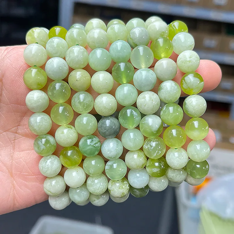 Natural 7A Serpentine New Jade Bead Green Chalcedony Round Beads Bracelet Women Stone Jewelry Gemstone Gift Handmade Strand