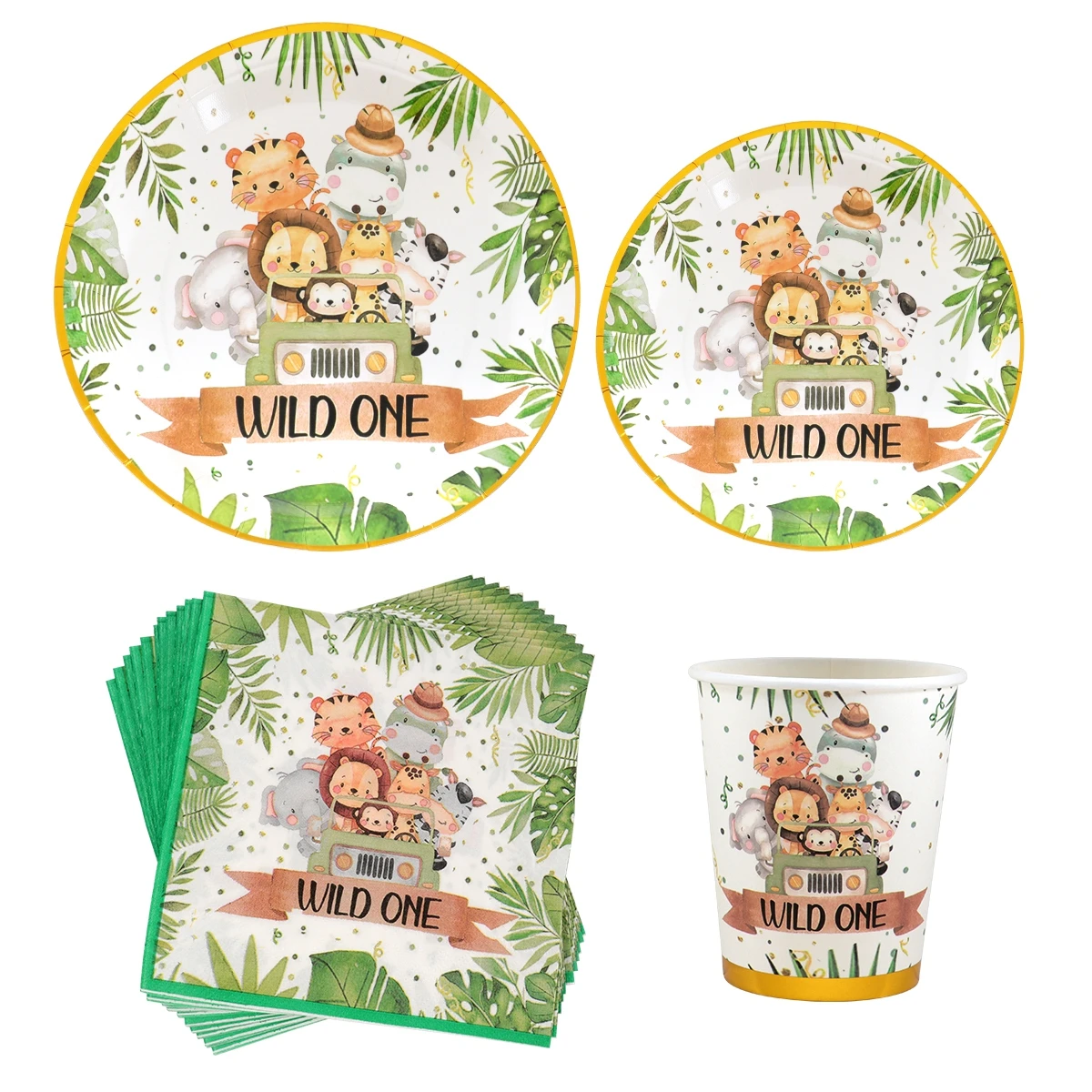 Jungle Animals Disposable Tableware Wild One Woodland Safari 1st Birthday Party Decoration Kids Baby Shower Jungle Themed Party