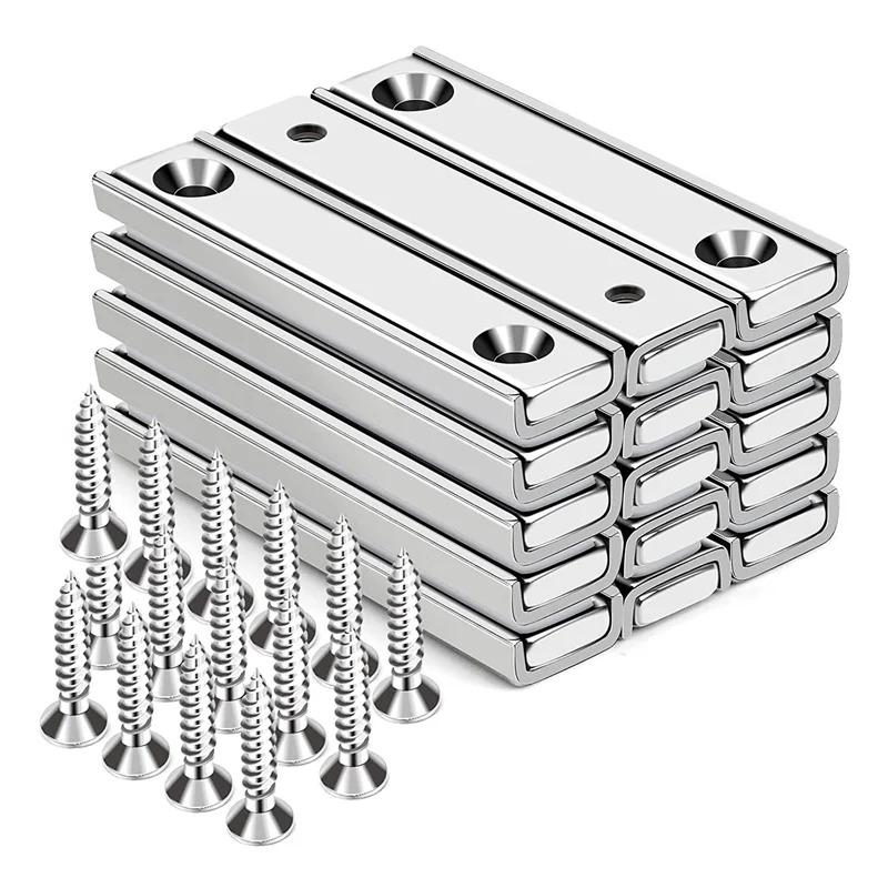 

15Pcs Neodymium Bar Magnet with Countersunk Holes, 70Lb Rectangular Pot Magnet, Heavy Duty with Screws - 60X13.5X5mm