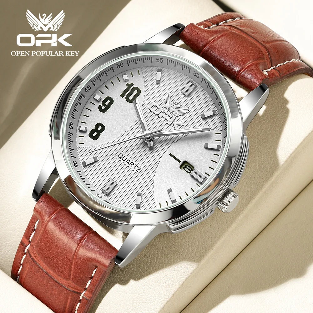 

OPK Brand Men Watch Digital Design Leather Strap Wristwatch 6021
