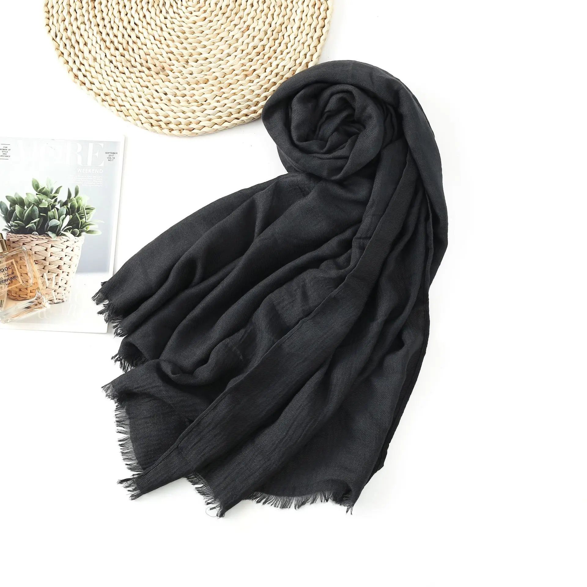 Soft Cotton Rayon Scarf Casual Solid Cachecol Feminino Women Long Pashmina Tassel Shawl Cape Men Chal Spring Mujer Bufanda