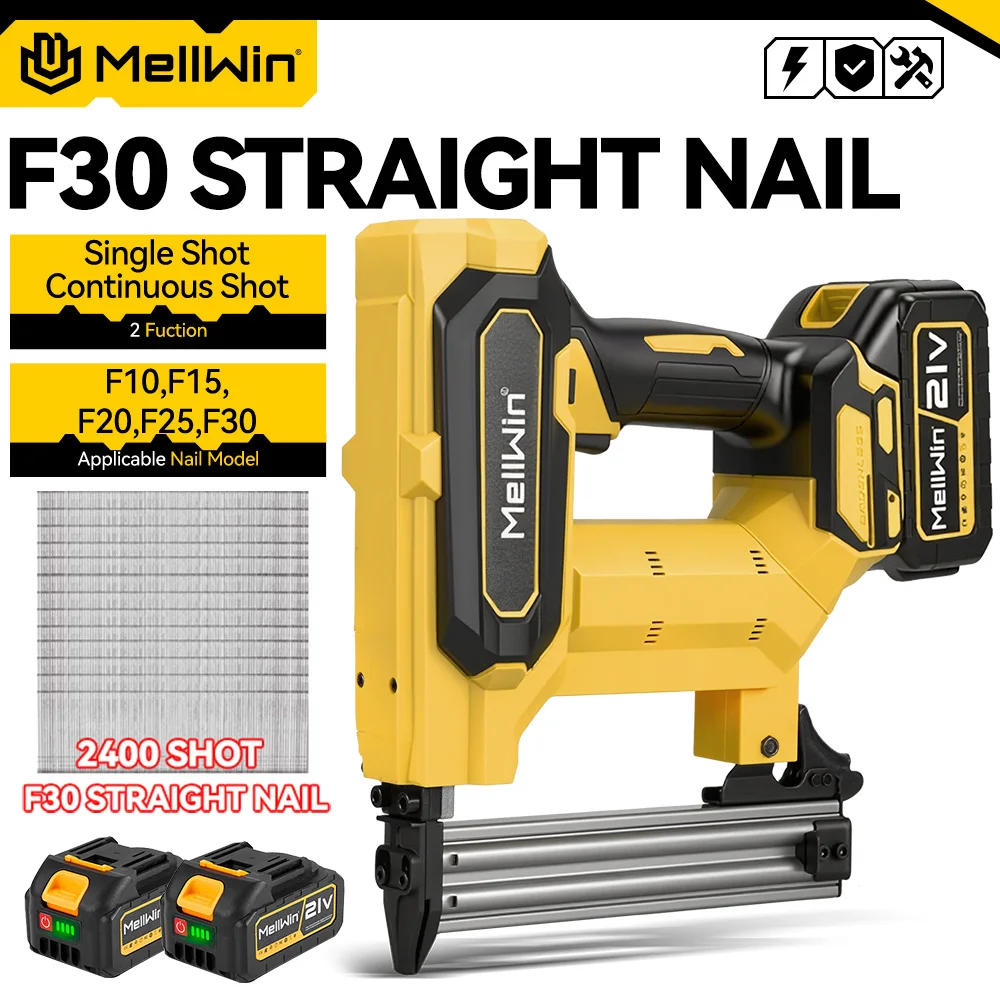 MELLWIN pistolet à ongles électrique sans fil 2 Mode agrafeuse sans fil travail du bois encadrement agrafeuse pistolet outils F30 pour Makita 18V batterie broche