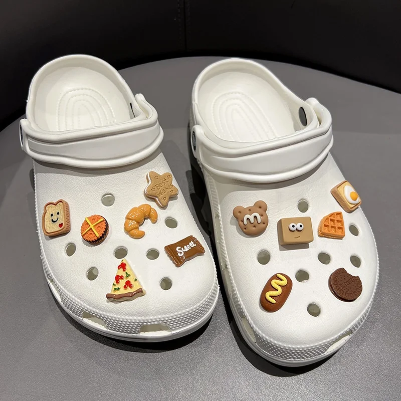 12-Piece Set Imitation Food Jibbitz Shoe Charms ABS Material Removable Bread Cheese Sandwich Shoe Accessories Variety Pack image 2