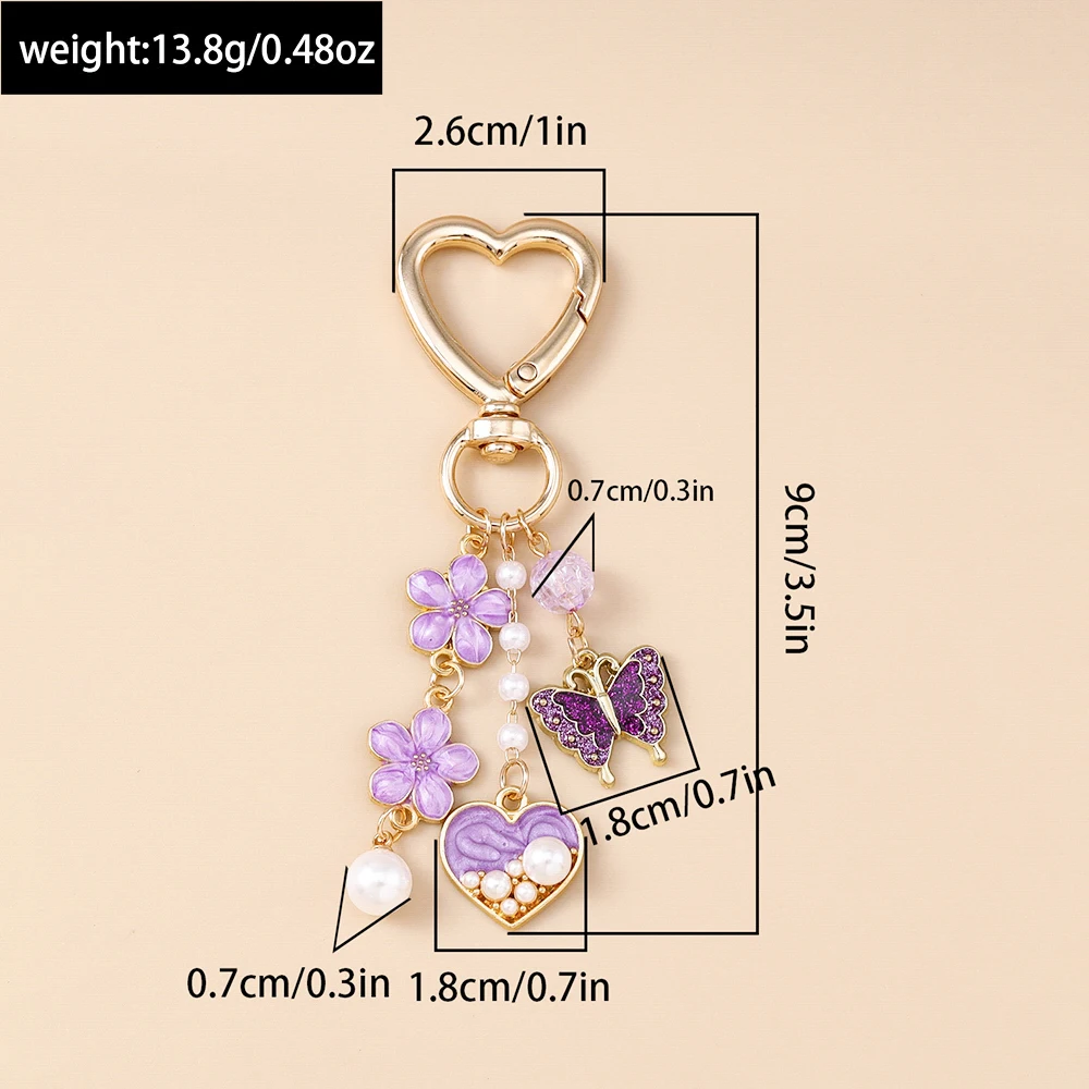Nette Emaille Blume Schmetterling Schlüsselbund Frauen Mädchen Liebe Herz Schlüssel Ring Anhänger Handtasche Dekor DIY Handgemachten Schmuck Geschenke – Detail 2