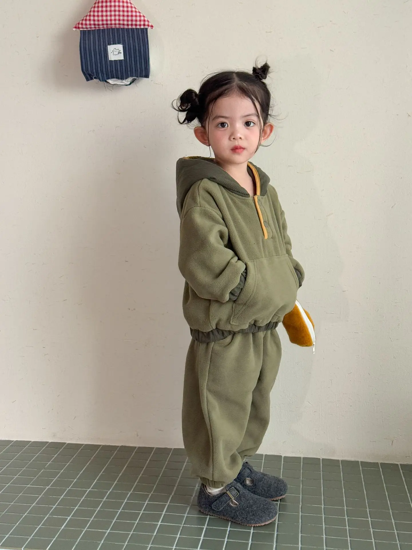 Winter Children Plus Velvet Thick Clothes Set Boys Girls Fleece Hooded Sweatshirt + Pants 2pcs Suit Kids Warm Outfits 1-8 Years