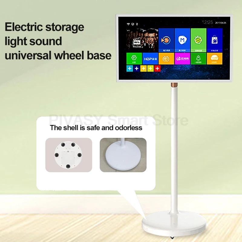 Hot Outdoor 21.5 32 Inch Portable TV Display Moving WiFi Touch Screen with Floor Standing Smart TV Monitor for Study Lift-able