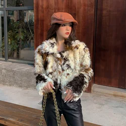 Lamb Faux Fur Coat for Women Cropped 2023 Vintage Winter Short Plush Fur Jacket Soft Teddy Fake Fur Jackets Overcoat Female