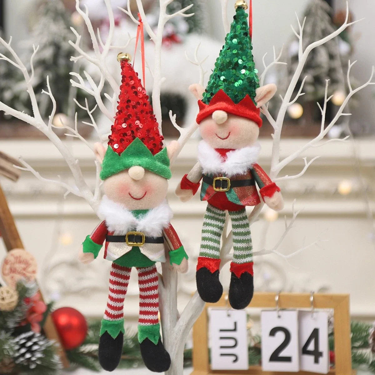 New 34CM Long Legged Cartoon Elf Doll Xmas Tree Pendants Window Decoration Christmas Party Ornament New Years Gifts Home Decor