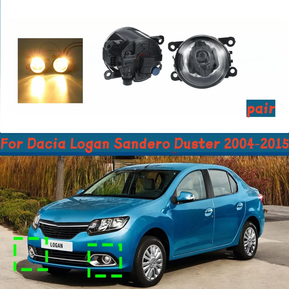 Front Bumper Halogen Fog Lamps 55W 4300K Fog Lights Assembly For Dacia Logan Sandero Duster 2004-2015 Pair Fog Light
