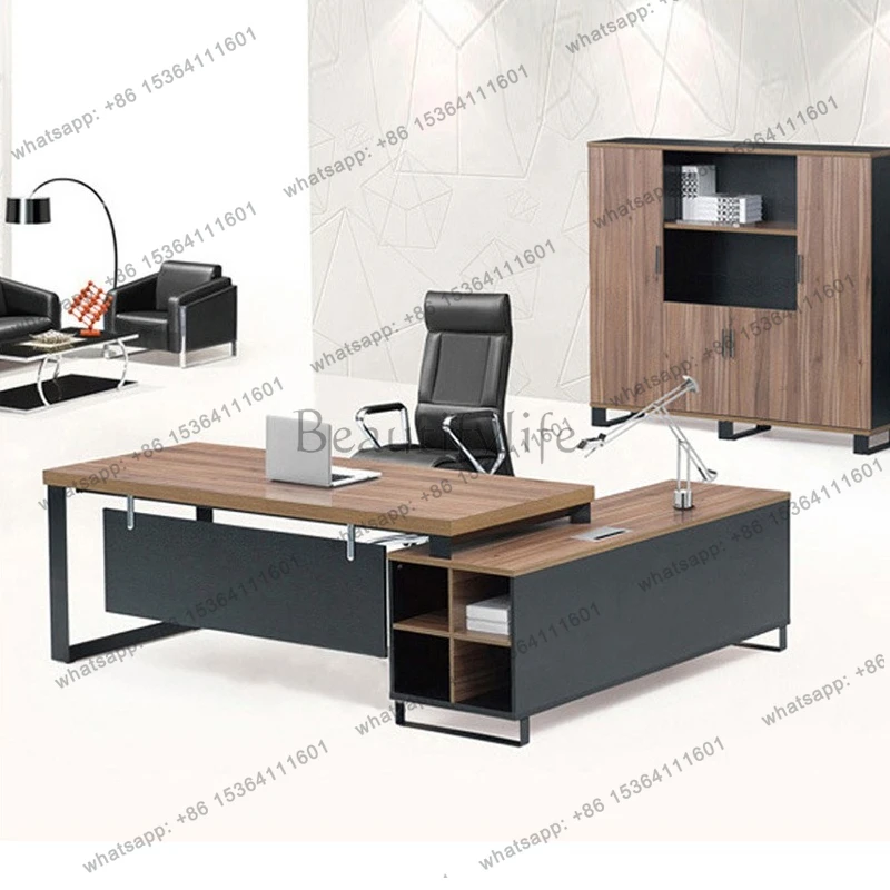 Office fashion simple boss table large desk background cabinet