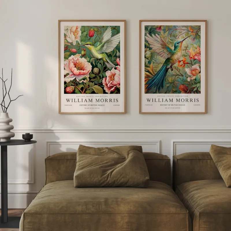 William Morris Hummingbird Flower Exhibition Posters Prints Canvas Painting Vintage Wall Art Pictures for Living Room Home Decor