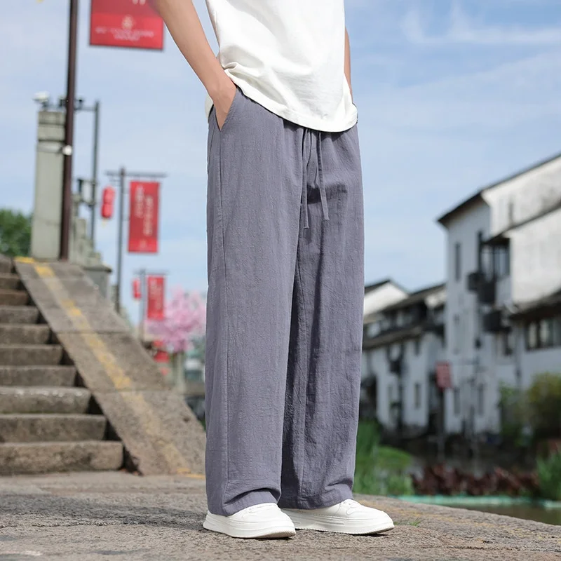 

Men's Casual Cotton Linen Loose Fit Summer Faion Nine-Piece Long Straight Harlan Pants Breathable Comfortable Straight Leg ...
