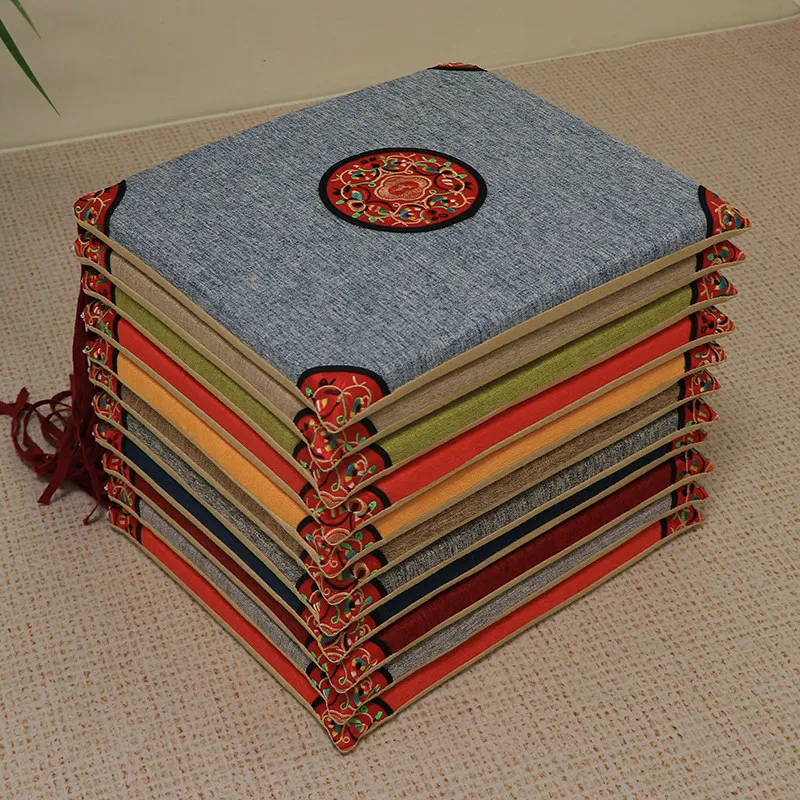 New Chinese-style Linen Chair Cushions Dining Chair Mats Anti-slip Cushion Embroidered Redwood Sofa Armrests Seat Cushion