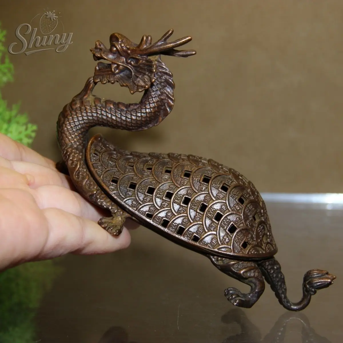 

5.1" Antique Dragon Turtle Incense Burner Hand Carved Censer Ornaments Retro Incense Burners Traditional Design Home Decoration