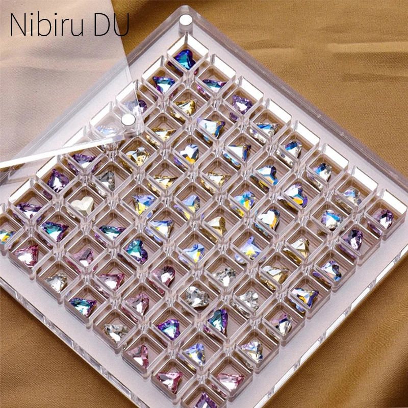 36/64/100 Grids Clear Acrylic Nail Rhinestone Display Organizer Crystal Diamond Stone Storage Box Jewelry Container Decoration