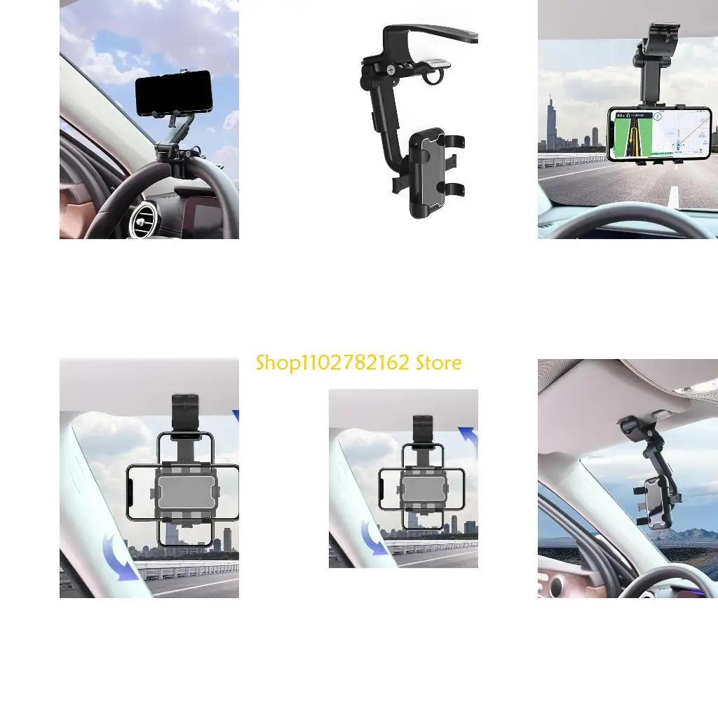 

547B Car Phone Holder Stand Sturdy Stand Save Space Easy to Operate Rotate Freely Rearview Mirror Headrest Mount