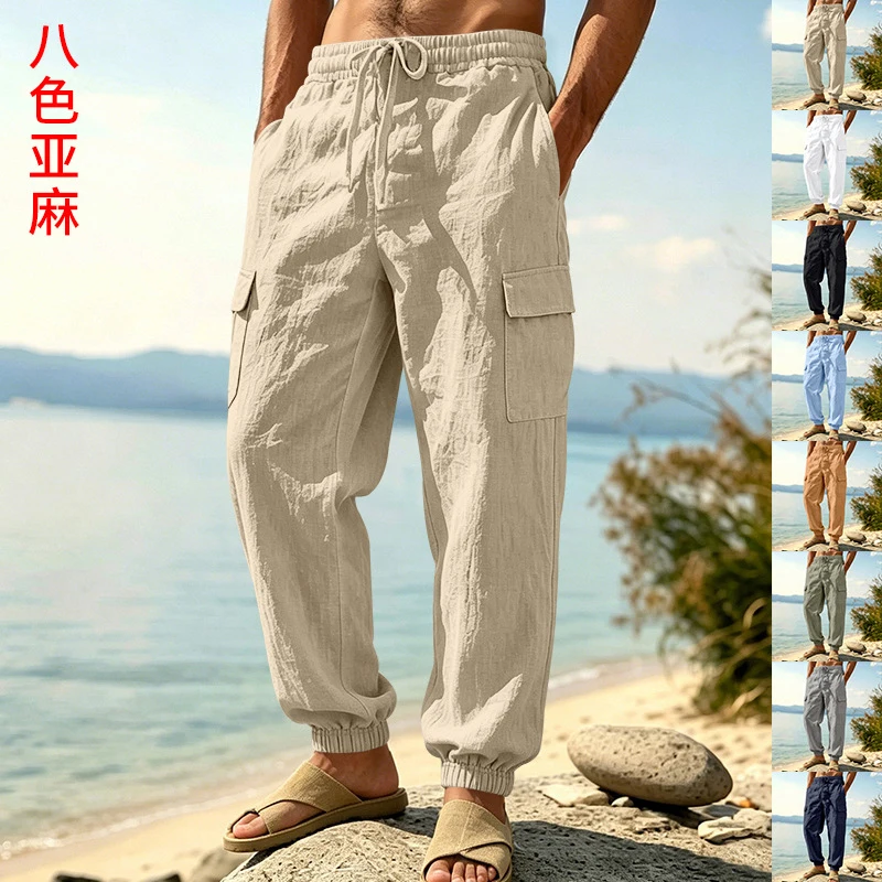 

Amazon New Men's Linen Thin Breathable Cargo Multi-Pocket Loose Casual Trendy Jogger Pants For All Seasons