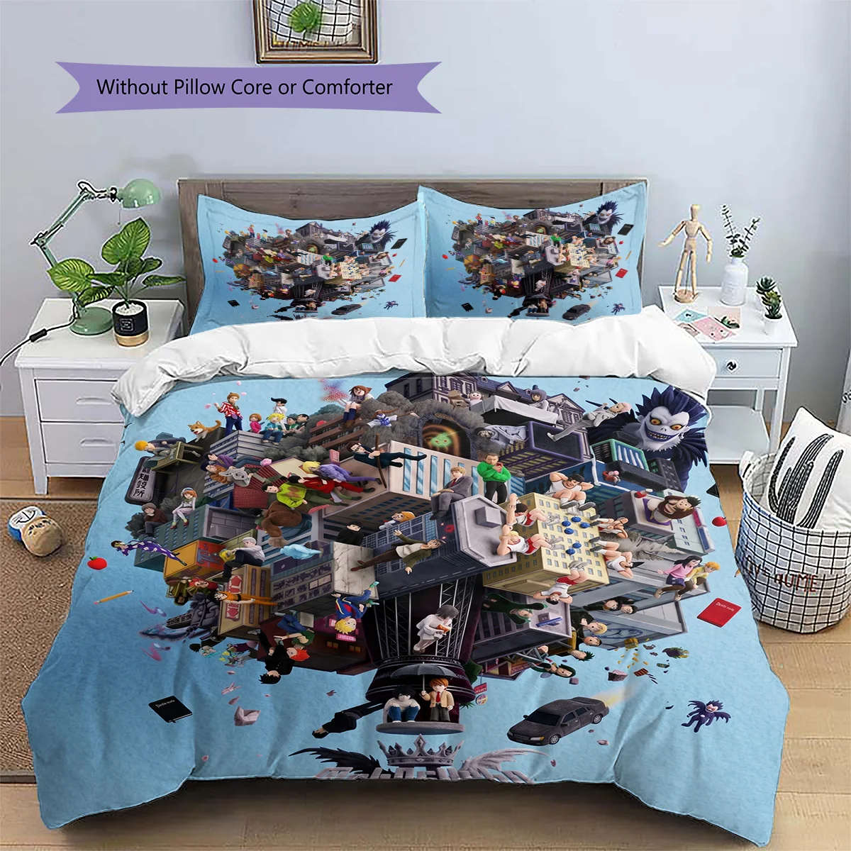 Death Note Patterned Pillowcase & Duvet Cover Set Anime Style Bedroom Decor Great Gift for Enthusiasts YUN6518