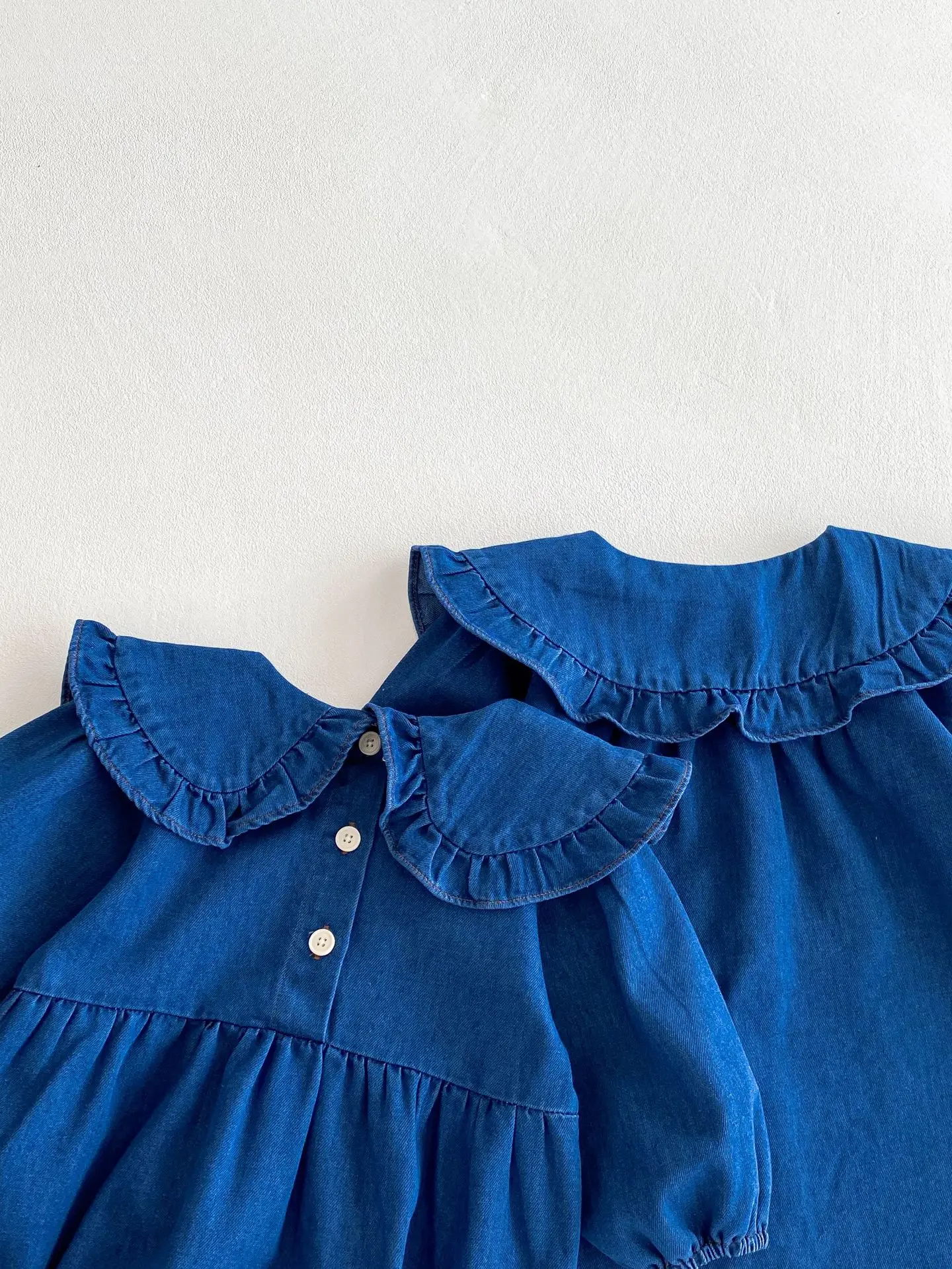 2025 New Spring Autumn Fashion Baby Children Clothes Girls Cotton Peter Pan Collar Long Sleeve Dress Toddler Kids Denim Dresses