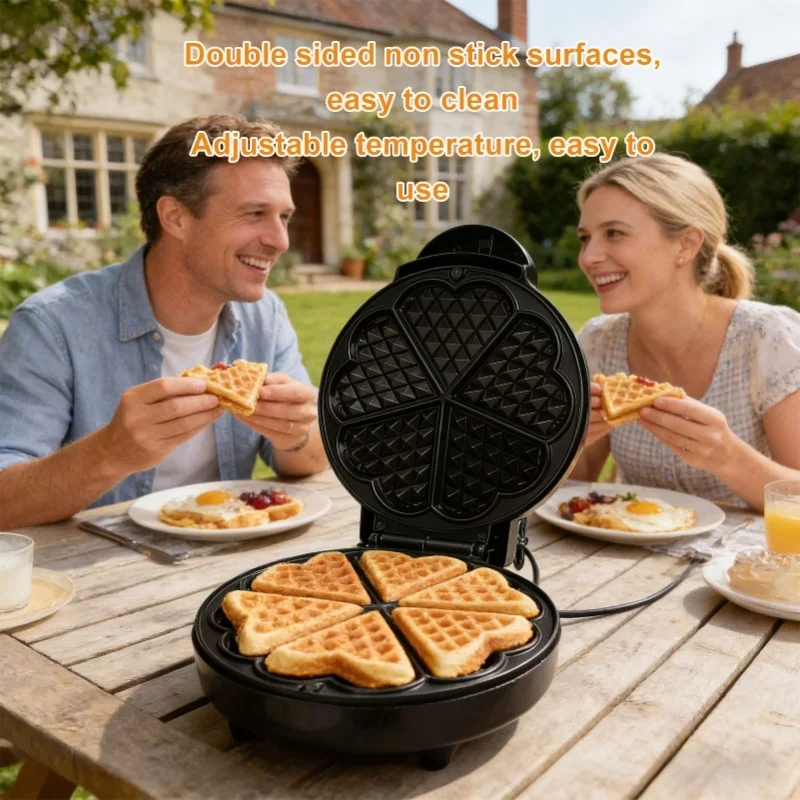 1000W Heart Waffle Maker Nonstick Electric Waffle Machine Makes 5 Heart Shaped Waffles For Home Breakfast Snacks EU Plug 220V
