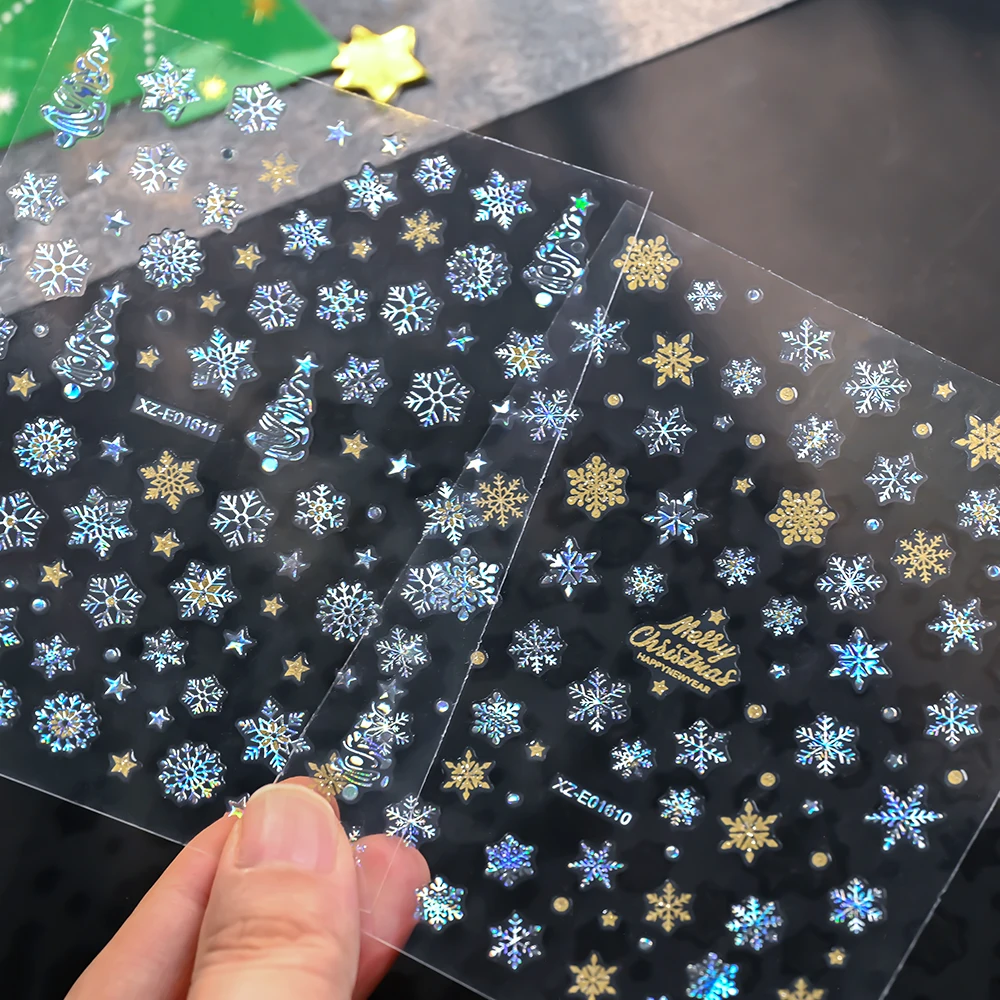 12Pcs 3D Weihnachten Nagel Aufkleber Reflektierende Glitter Weihnachten Baum Lebkuchen Schneeflocken Elch Klebe Aufkleber Neue Jahr Winter Slider