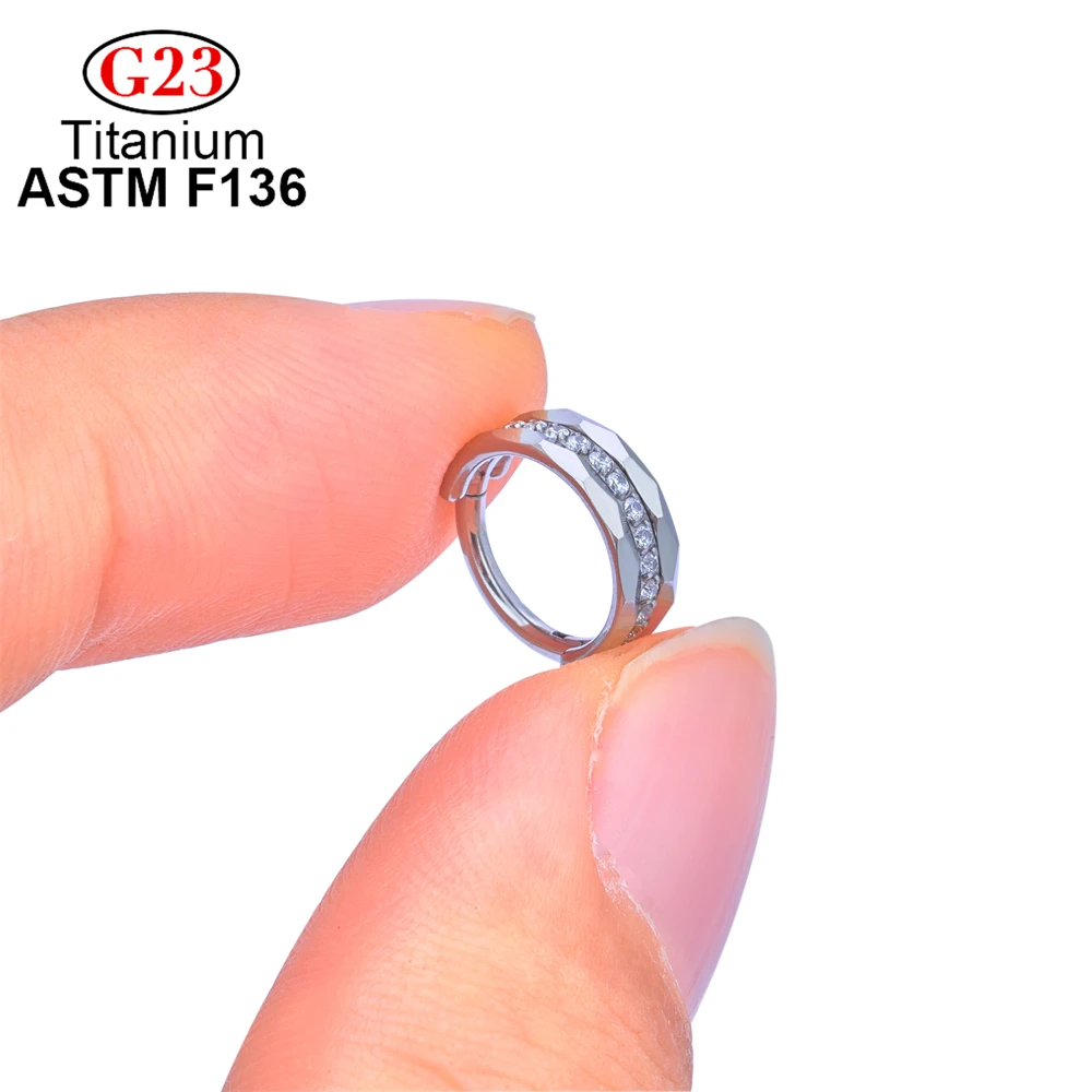 Luxurious Earring 5A+ Zircon Septum Hinged Segment Clicker Labret Nose Ring F136 Titanium Ear Tragus Cartilage Body Piercing