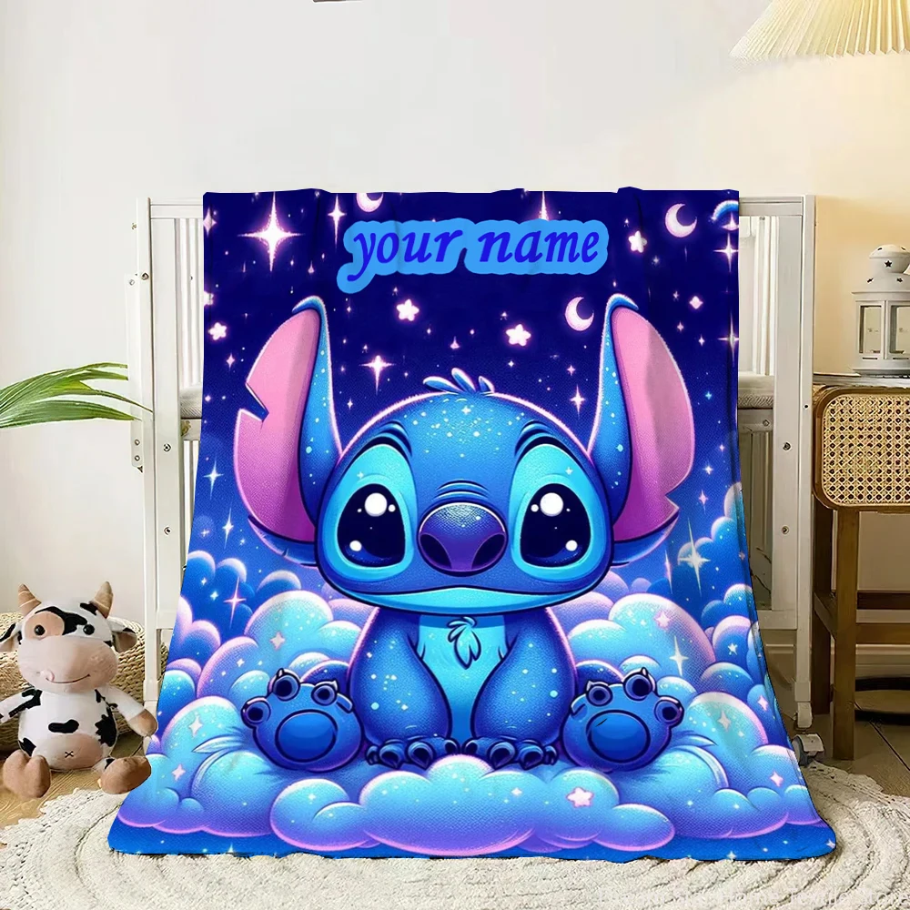 Custom Name Personalized Blanket,Disney Stitch Printed Blanket for Sofa Bed Cover Blanket Cartoon Sofa Blanket Child Adult Gift