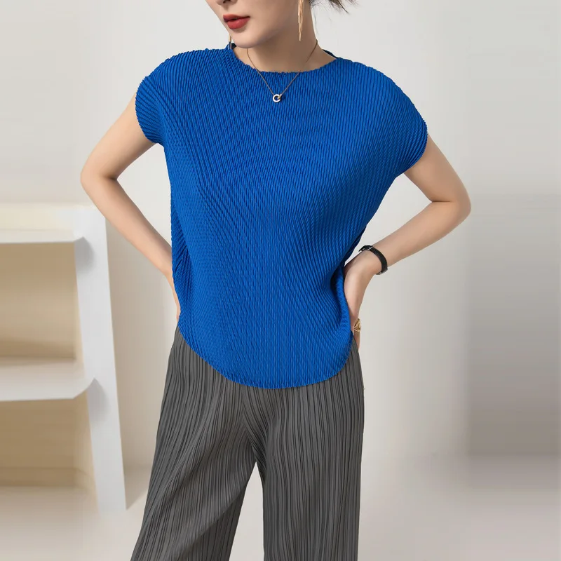 

Miyake Peplum Top Women's 2022 Summer New Loose Plus Size Crew Neck Temperament Commute Solid Color Bottoming Shirt Y2k Tops