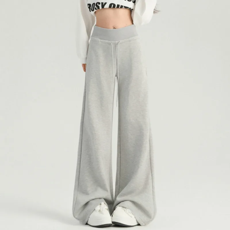 HKSH Autunno Nuove Donne Casual Pantaloni a Gamba Larga Dritto Elastico in Vita Coulisse Drappeggiato Dimagrante High Street Elegante Alla Moda HK10206