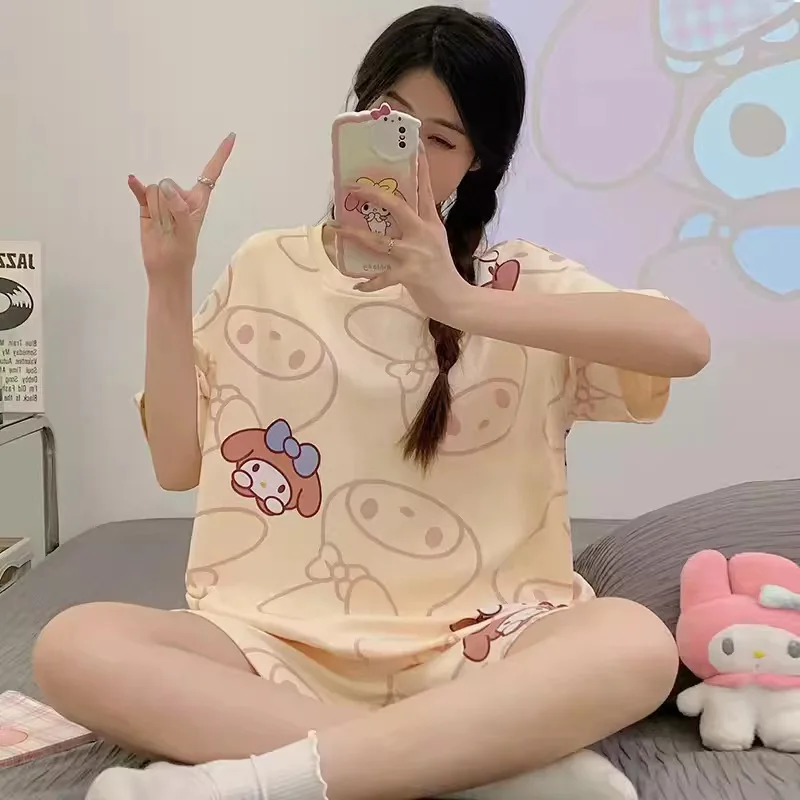 

Sanrio Cartoon My Melody Pajamas Women Fashionable Summer Soft Comfortable Loose Pooh Bear Sleepwear Girl Student Nightshirt Set
