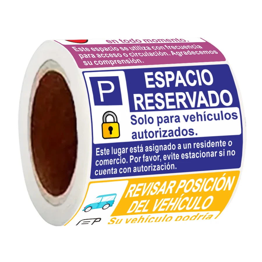 

120pcs Spanish Parking Stickers – 5 Designs for Reserved Spot, Access Warning & Vehicle Reminder (7×5cm)