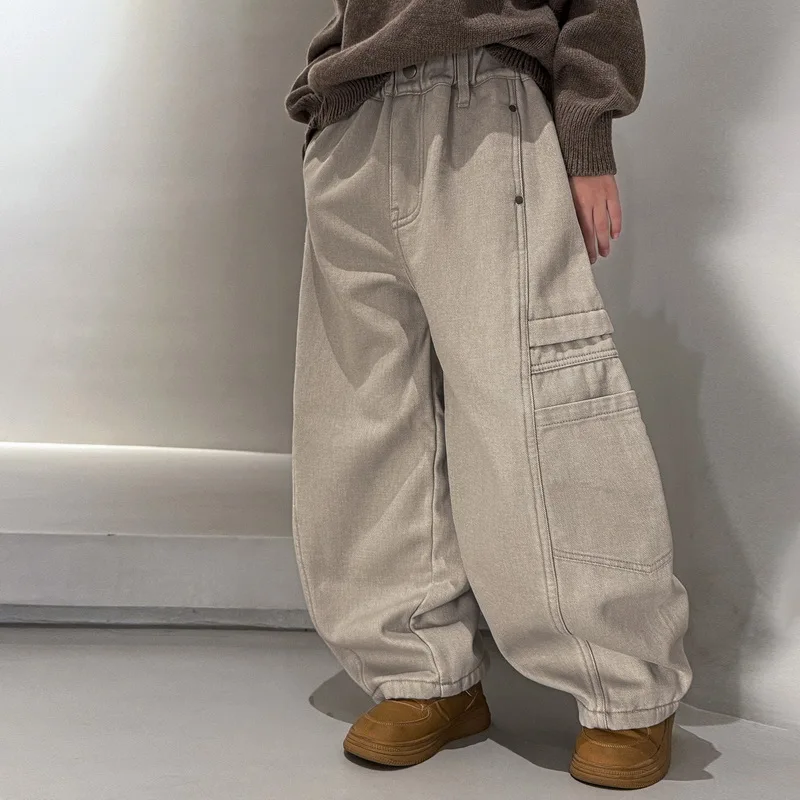 Boys' Casual Cotton Baggy Curved Jeans Spring Autumn Style Children's Denim Pants Trendy Kids Fashionable Trousers Sweatpants
