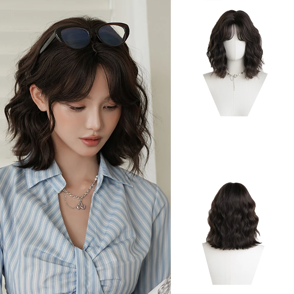 شعر مستعار اصطناعي قصير مجعد عالي الجودة، بني ذهبي رقيق بشكل طبيعي، مناسب للحفلات اليومية النسائية، شعر مستعار مقاوم للحرارة