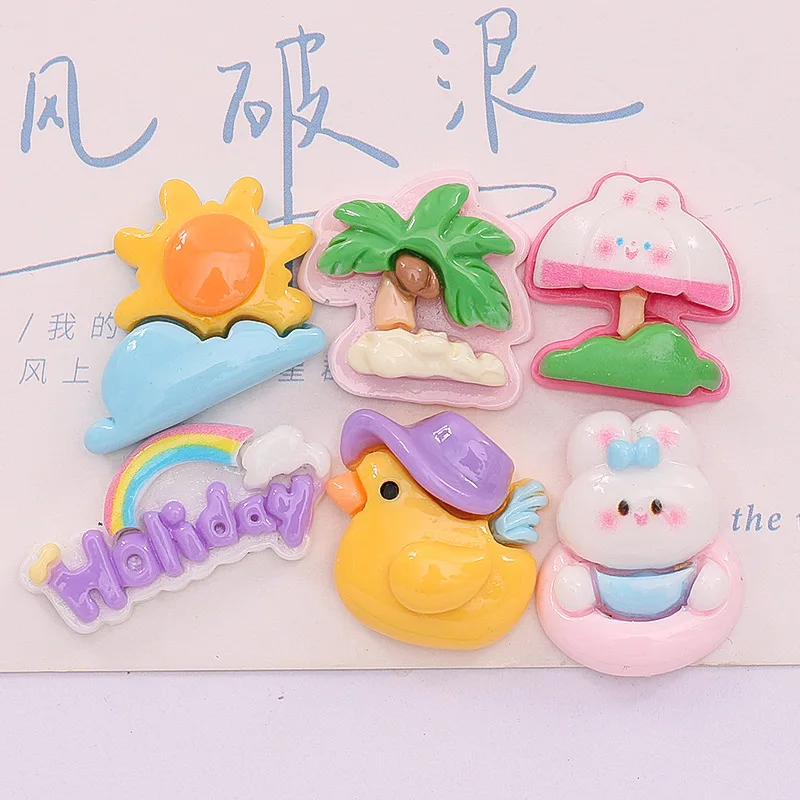 20pcs Resin Cute Summer Holiday Series Flatback Cabochons Applique DIY Scrapbook Christmas Craft Kawaii Duckling Slime Charm