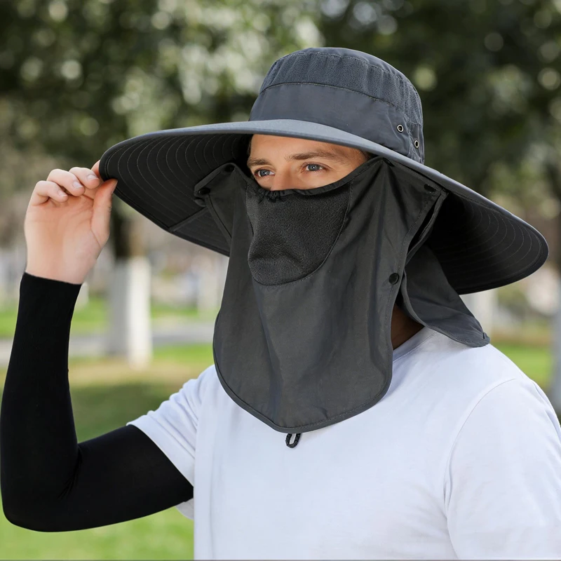 Sommer-Sonnenschutzhut mit abnehmbarer Sonnenmaske, Sonnenschutzärmeln, Vollgesichts-, Nacken- und Armschutz, atmungsaktiver, tragbarer Outdoor-Sonnenhut – Detail 7