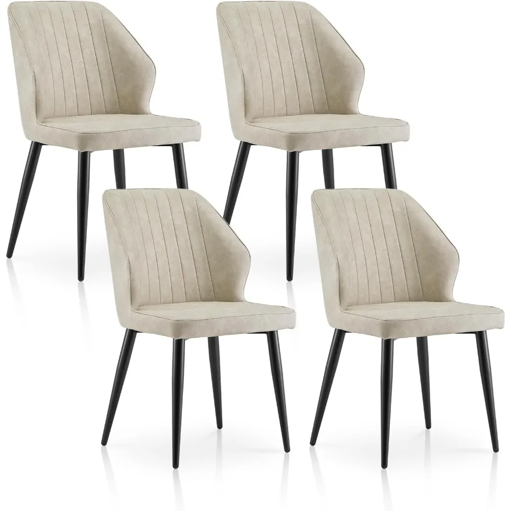 طقم كراسي طعام حديثة مكون من 4 قطع، كراسي مطبخ منجدة من الجلد الصناعي مع مسند ظهر منحني وأرجل معدنية، جانب مريح #1