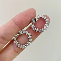 Huitan Round Stud Earrings with Geometric Cubic Zirconia Luxury Trendy Ear Piercing Accessories for Women Hot Fashion Jewelry