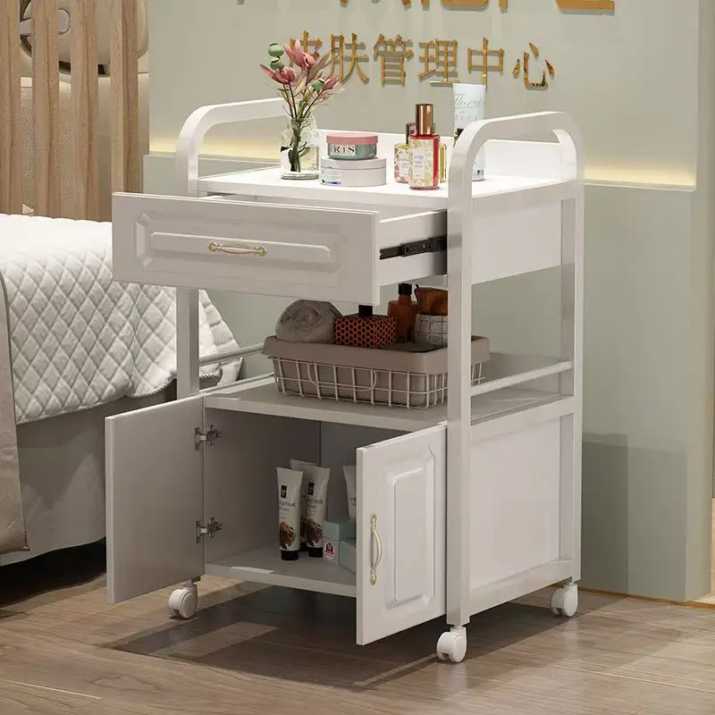 Modern stainless steel trolley hairdressing nail technician rolling cart cabinet barber troller