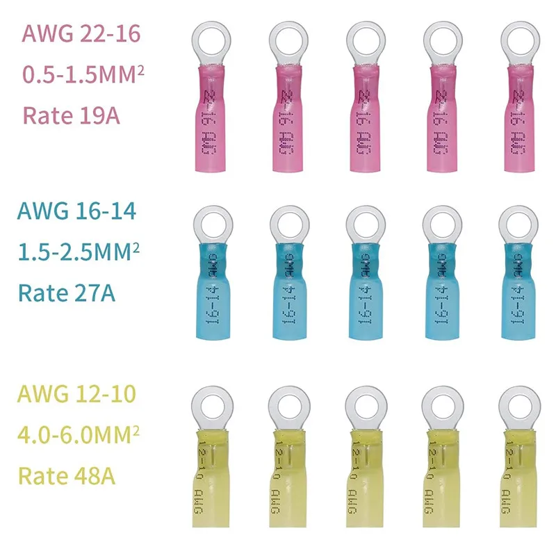 50x Heat Shrink Ring Round Insulated Terminals Wire Connectors Wiring Crimp Terminals RV1.25/2-5/6/8 Marine Seal Waterproof