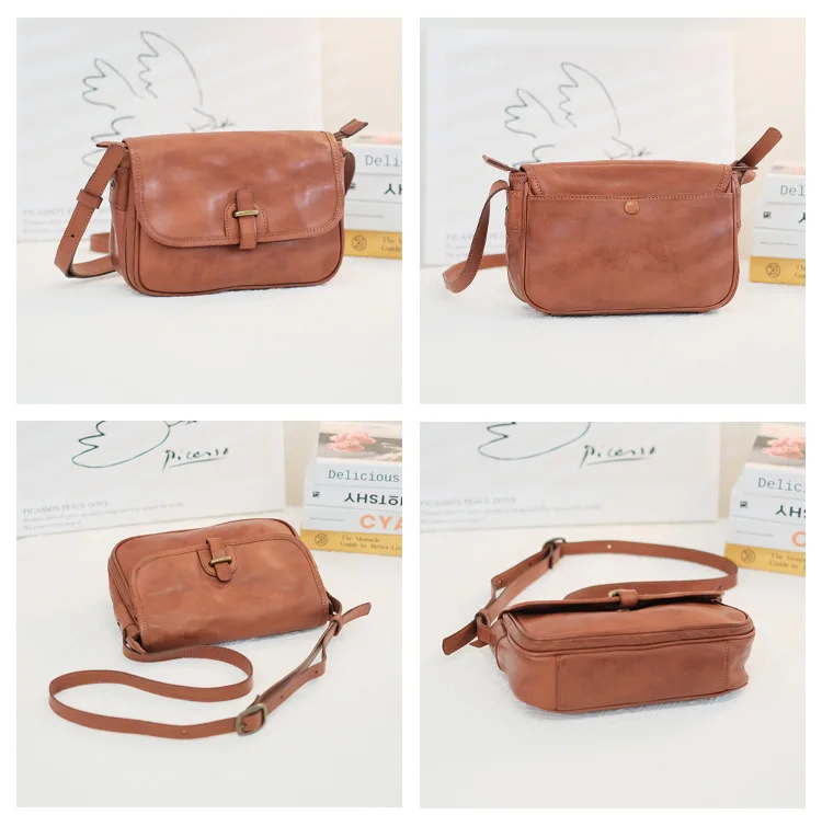 حقيبة ساعي نسائية كلاسيكية مصنوعة يدويًا عالية الجودة من الجلد الطبيعي حقيبة كتف نسائية كاجوال للتنقل من جلد البقر الحقيقي