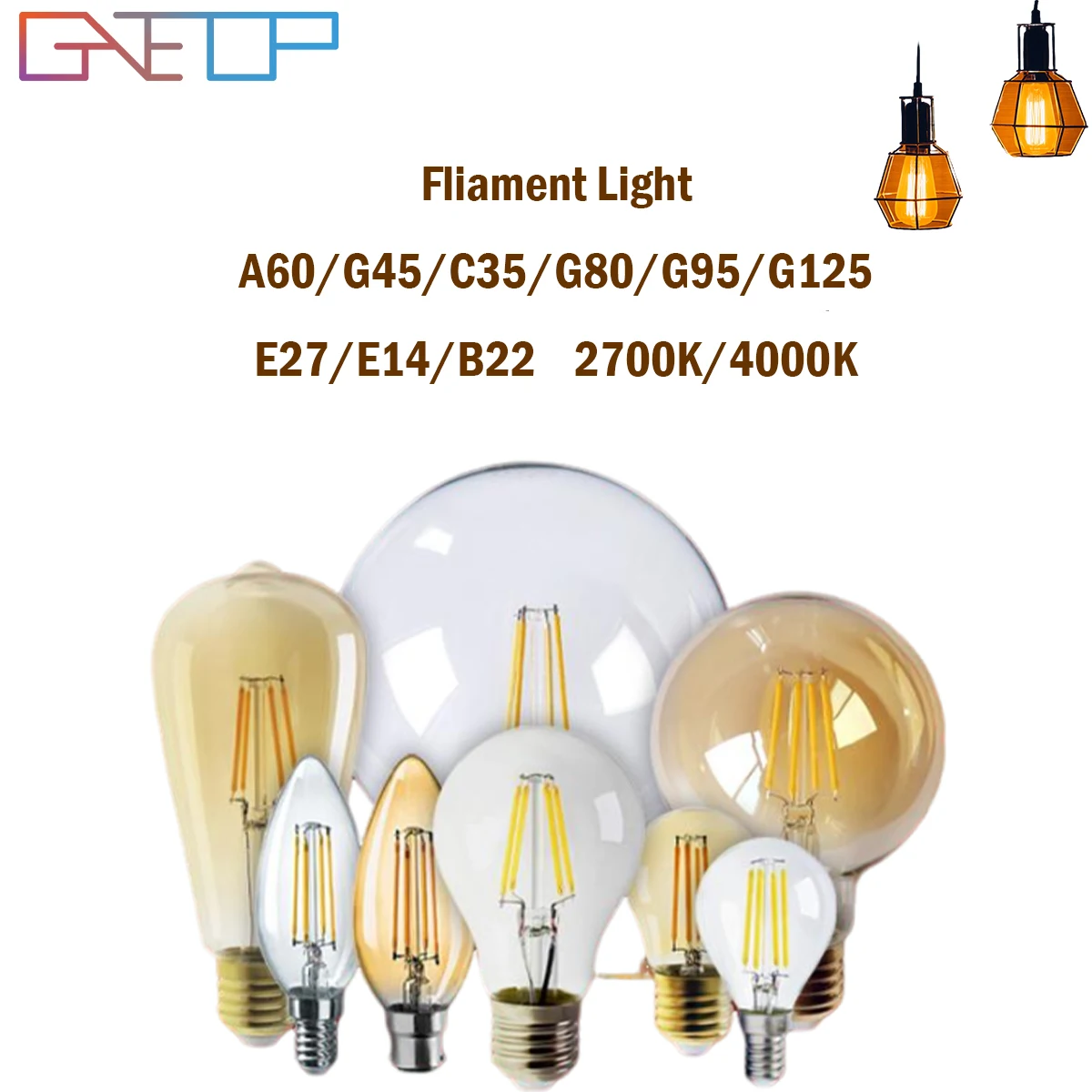 

LED Filament Bulb Retro Edison E27 E14 B22 Lamp AC220V Light Bulb C35 G45 A60 ST64 G80 G95 G125 Glass Bulb Vintage Candle Light