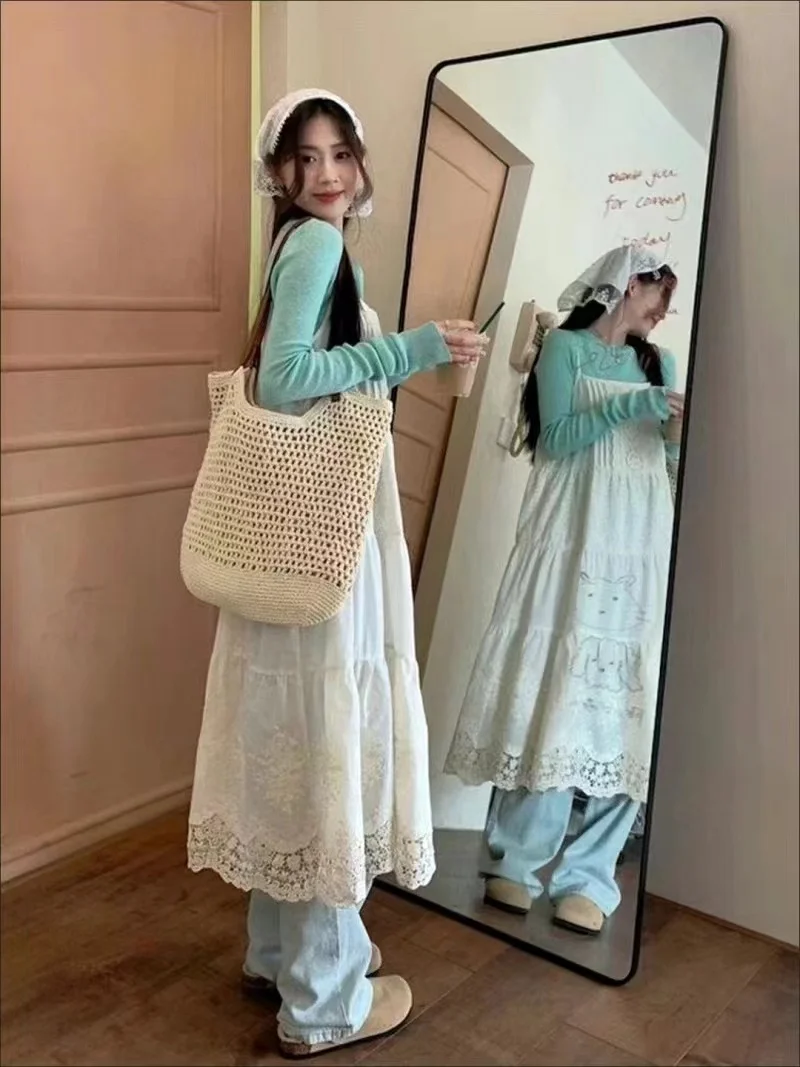 Mint Green T-shirts Women Long Sleeve Slim O-neck Korean Style Simple Solid Color Spring Ins Sweet Leisure Basic Fashion