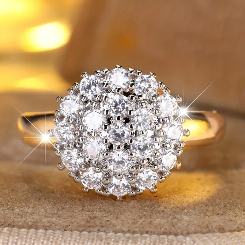 1pc Elegant Spherical Super-flash Synthetic Zircon Style Ring Suitable for Women's Daily Wear  Banquet Wedding Dress Accessory